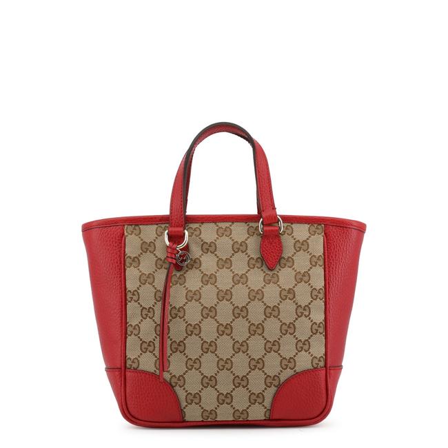 Gucci Red Leather Canvas Gg Supreme Tote 