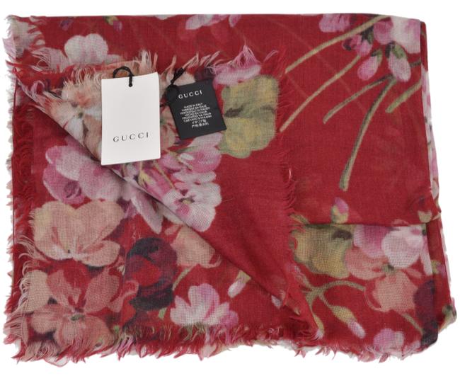 Gucci Red New 406227 Blooms Wool Cashmere Stole Scarf Wrap 