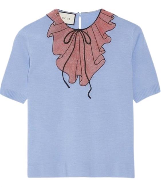 Gucci Sequin Embellished Short Sleeved Blue Sweater 