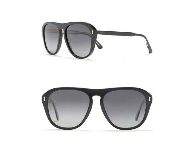 Gucci Shiny Black 56mm Aviator Polarized Sunglasses 