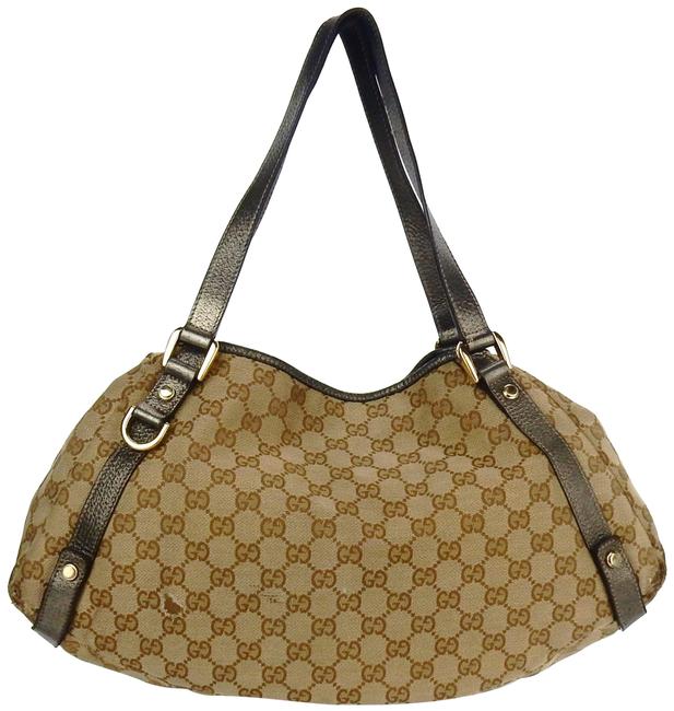 Gucci Shoulder Abbey Brown Gg Monogram Canvas and Metallic Leather Hobo Bag 