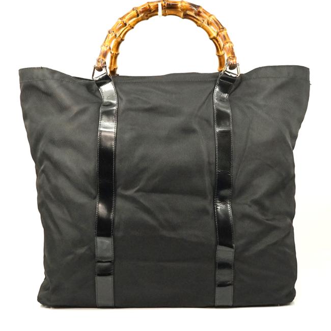 Gucci Shoulder Bag Black Nylon Large #1303g84 Brown Tote 