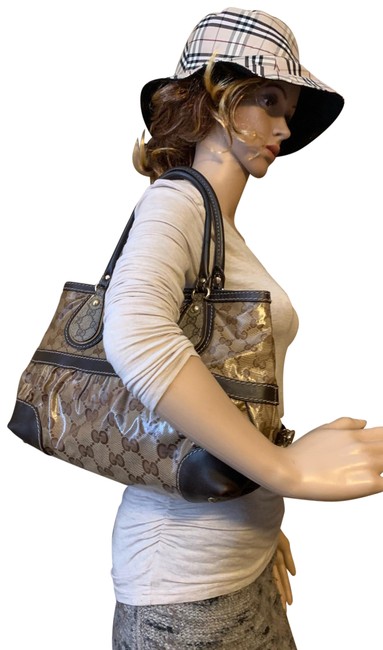 Gucci Shoulder Brown Coated Canvas Hobo Bag 