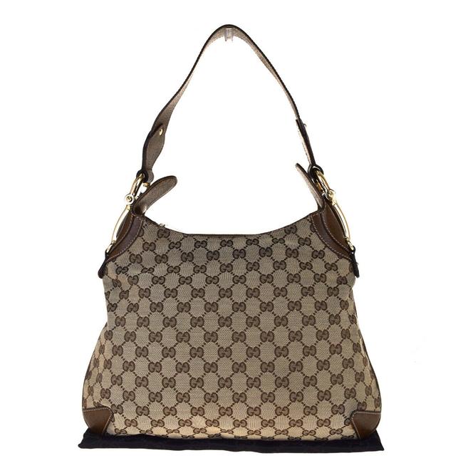 Gucci Shoulder Logos Italy Brown Canvas Leather Hobo Bag 