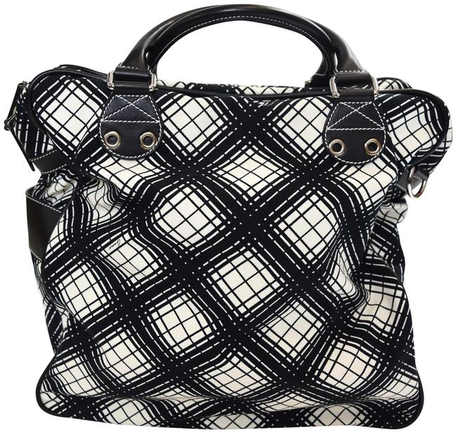 Gucci Shoulder Plaid Tote Black &amp; White Canvas Weekend Travel Bag 