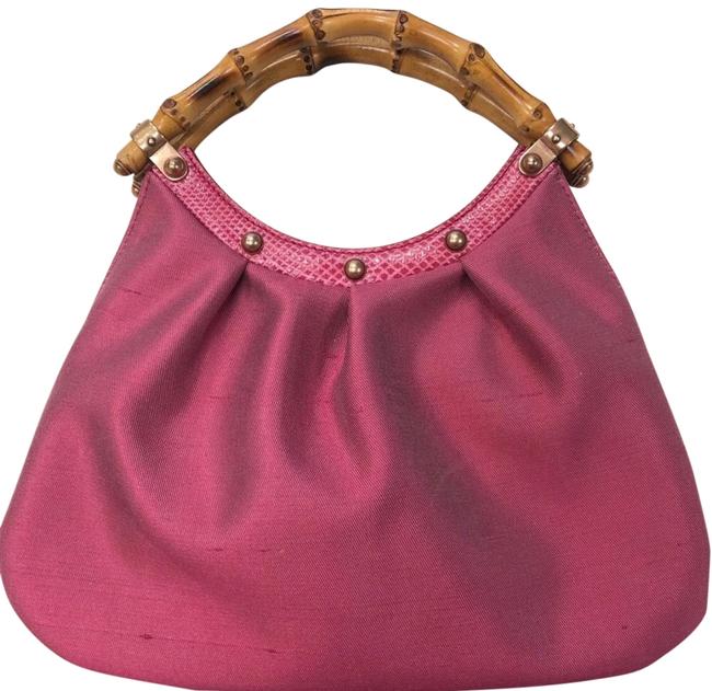 Gucci Small Bamboo Pink Silk Hobo Bag 