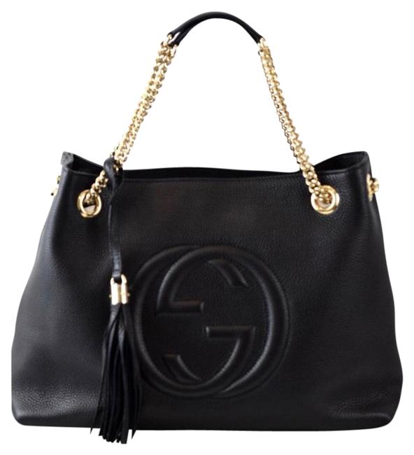 Gucci Soho 308982 Chain Strap Handbag Black Leather Tote 