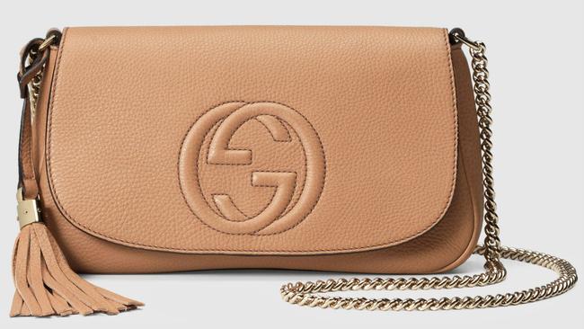 Gucci Soho Clutch New Gg Logo Beige Leather Cross Body Bag 