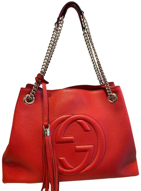 Gucci Soho Leather Tote with Chain Red Shoulder Bag 