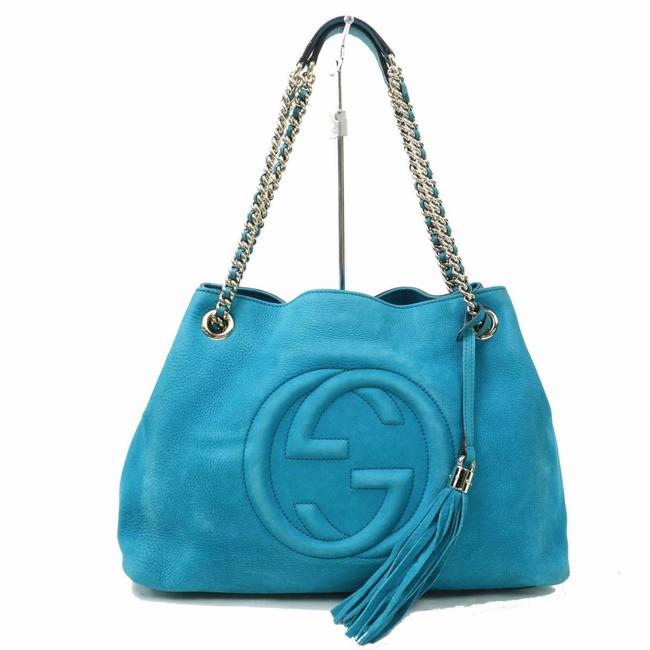 Gucci Soho Suede Chain 870524 Blue Nubuck Leather Tote 