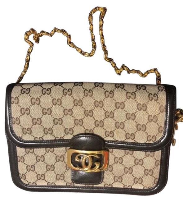 Gucci Sophisticated Monogram Vintage Brown Beige Convase Shoulder Bag 