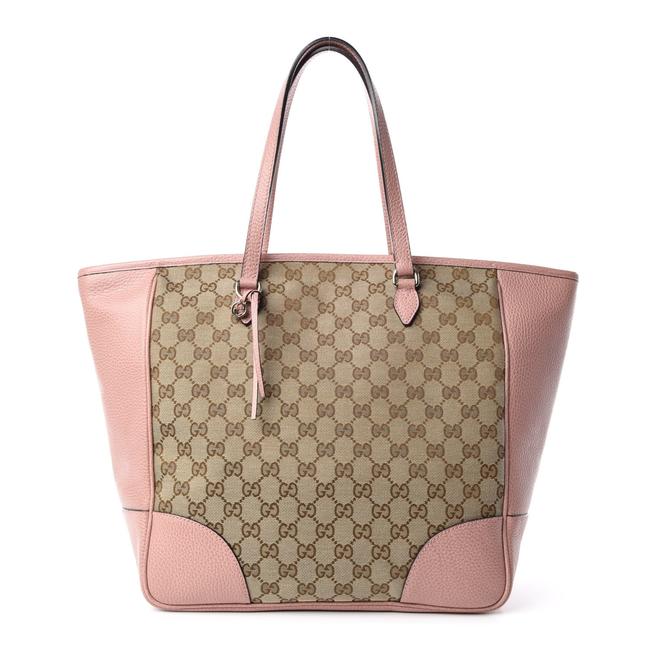 Gucci Supreme Bree Monogram Medium Gg Canvas Pink Leather Canvas Leather Tote 