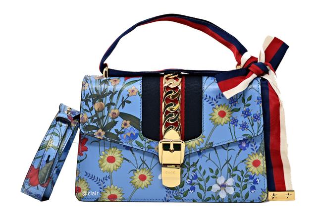 Gucci Sylvie Small Blue New Flora Leather Shoulder Bag 