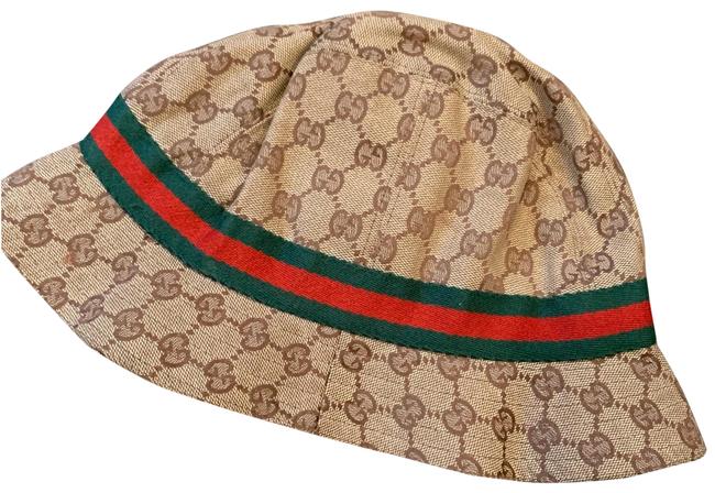 Gucci Tan Green Red Bucket Vintage Monogram Classic Hat 