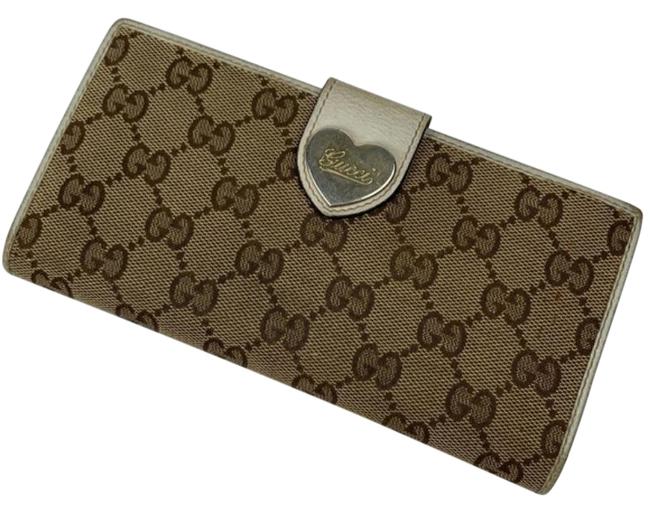Gucci Tan White Long Gg Canvas Heart Wallet 