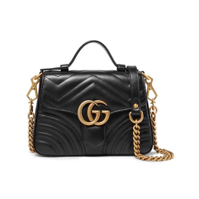 Gucci Top Handle Marmont Gg Mini Quilted Leather Black Cross Body Bag 