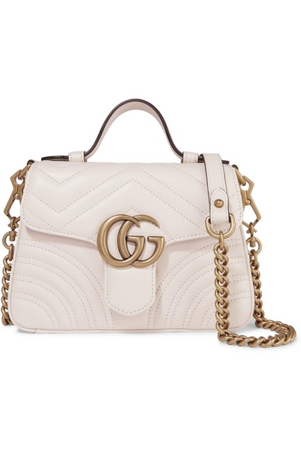 Gucci Top Handle Marmont Gg Mini Quilted Leather White Shoulder Bag 