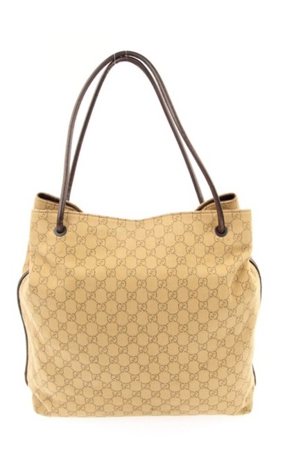 Gucci Tote Beige Brown Canvas Shoulder Bag 