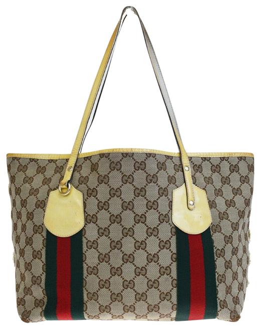 Gucci Tote Gg Pattern Sherry Canvas Patent Brown Leather Shoulder Bag 