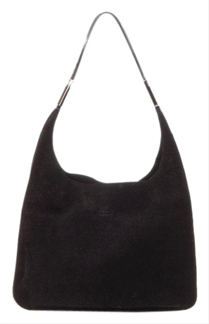 Gucci Tote Shoulder Looping Large Black Suede Leather Hobo Bag 