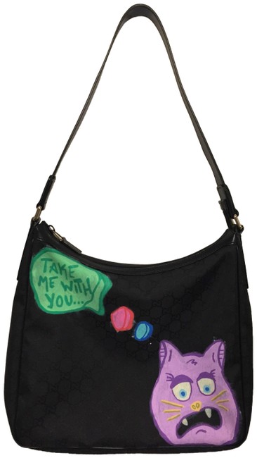 Gucci Graffiti Tote W Tote W Customized Artwork By Jpo Black Nylon Shoulder Bag 