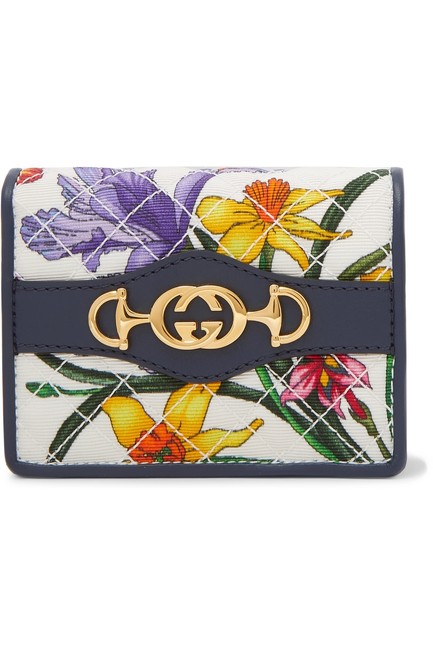 Gucci Trapuntata Leather trimmed Floral print Faille Cardholder Wallet 
