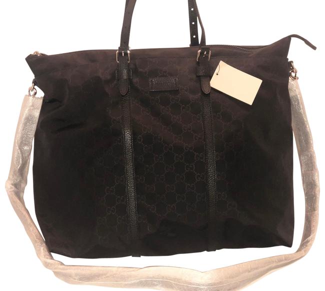 Gucci Travel 387068 Kqf1n Black Gg Nylon Tote 