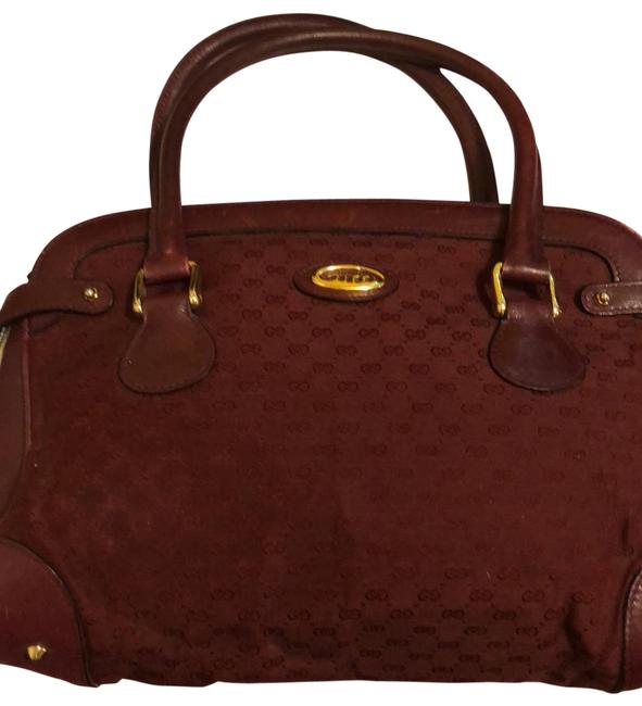 Gucci Vintage Canvas Leather Burgundy Canvas Leather Satchel 