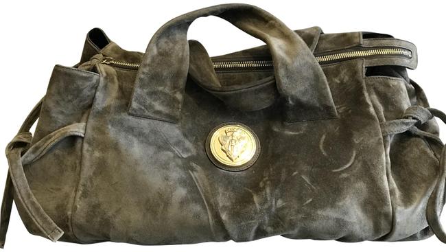 Gucci Vintage Green Brown Suede Leather Hobo Bag 