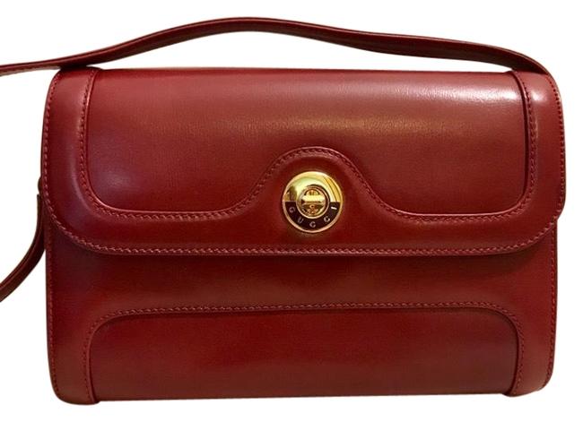 Gucci Vintage Turn Lock Red Leather Shoulder Bag 