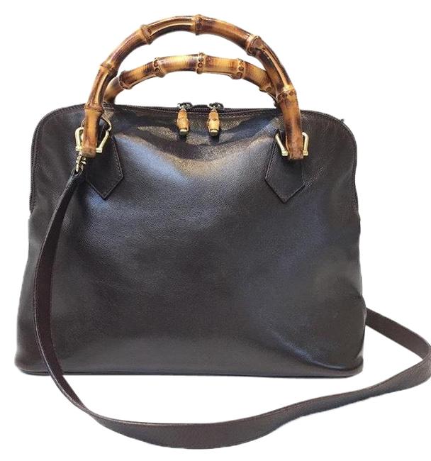 Gucci Vintage with Bamboo Handles Dark Brown Leather Satchel 