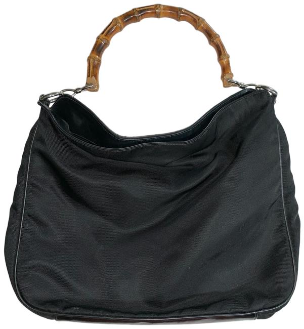Gucci W Canvas &amp; Leather W Bamboo Hobo Bag 