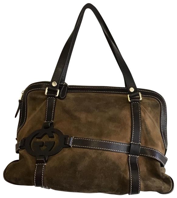 Gucci W Suede W Leather Trim Brown Shoulder Bag 