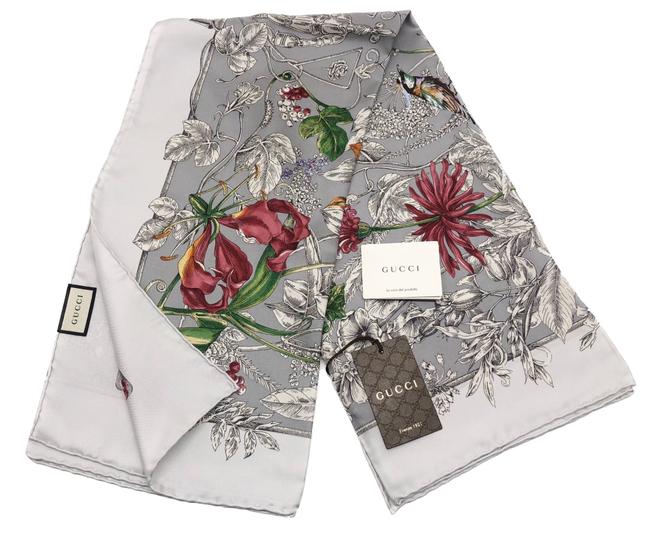 Gucci Zinc Silver Multicolor Silk Wondergarten Large Twill Scarf Wrap 