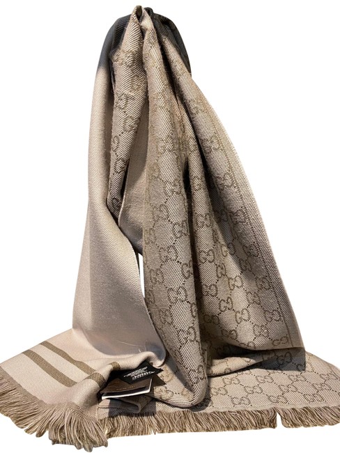 Gucci Beige Dark Brown Arlisse 33 180 Scarf Wrap 