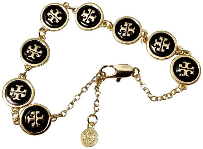 Tory Burch 16ktgp Black T Enamel Logo Chain Bracelet 