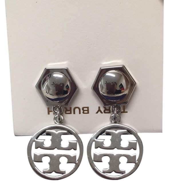 Tory Burch Ailver Circle Logo Earrings 