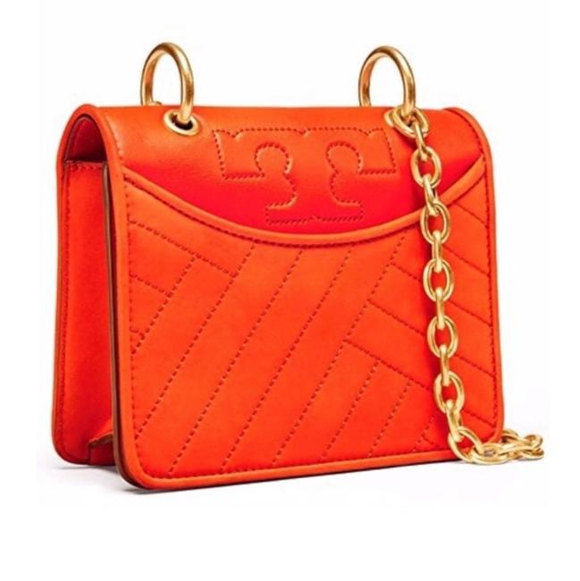 Tory Burch Alexa Quilted Mini Poppy Orange Leather Cross Body Bag 