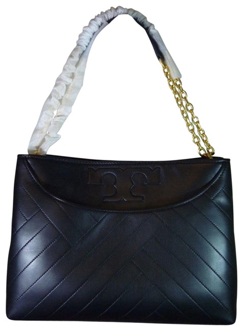 Tory Burch Alexa Quilted Slouchy Black Leather Tote 