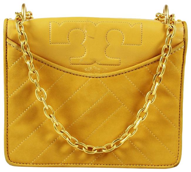 Tory Burch Alexa Suede Convertible Yellow Leather Shoulder Bag 