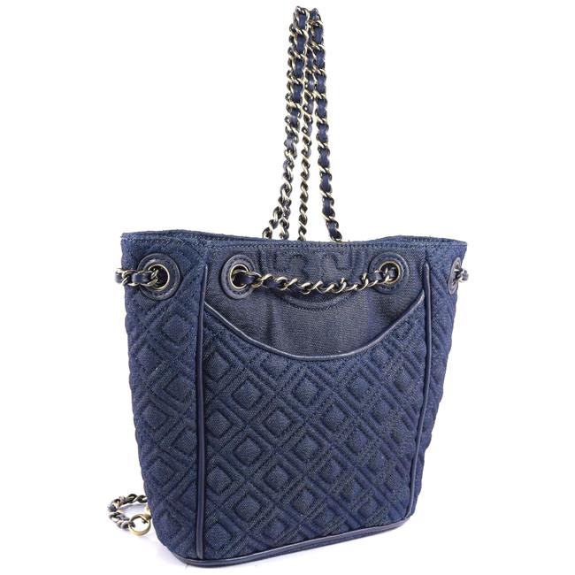 Tory Burch Backpack 2way Chain Ladies Daypack Blue Canvas Denim Shoulder Bag 