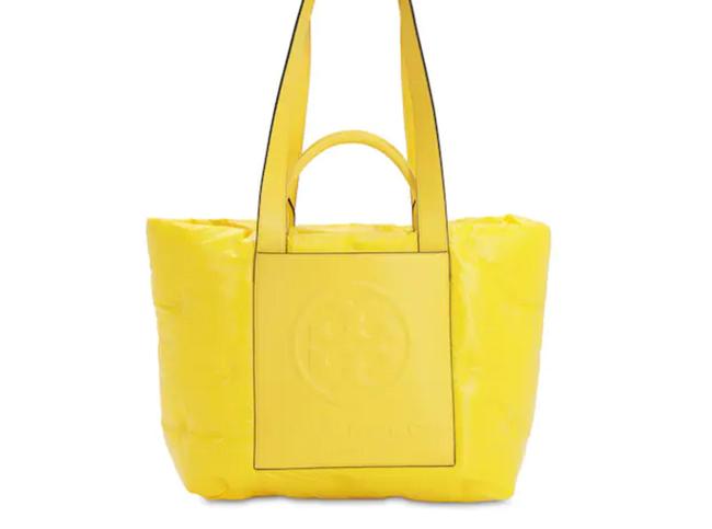 Tory Burch Bag Logo Padded Nylon Yellow Leather Tote 