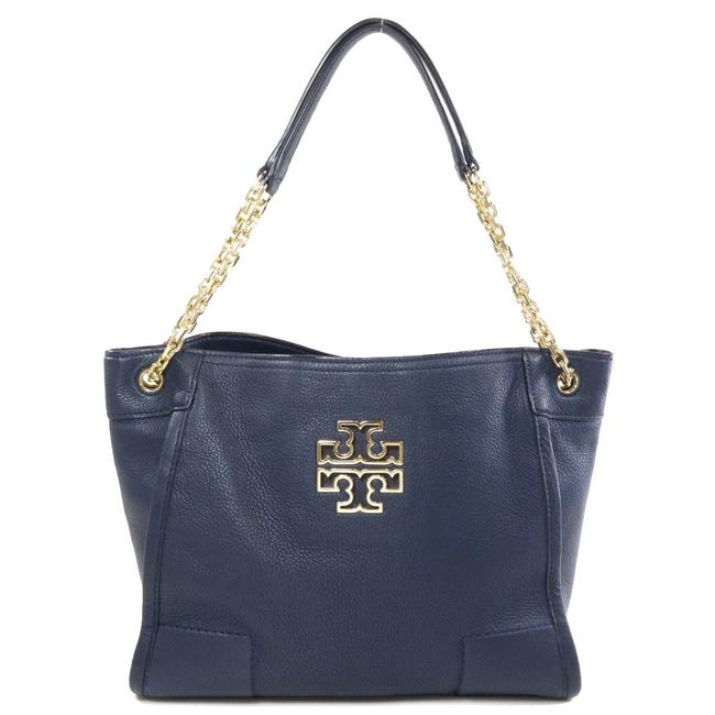 Tory Burch Bag Logo Women's Navy Leather Tote 
