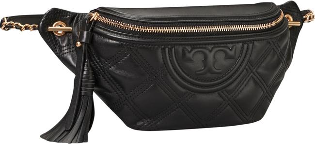 Tory Burch Belt Fleming Soft Black Lambskin Leather Cross Body Bag 