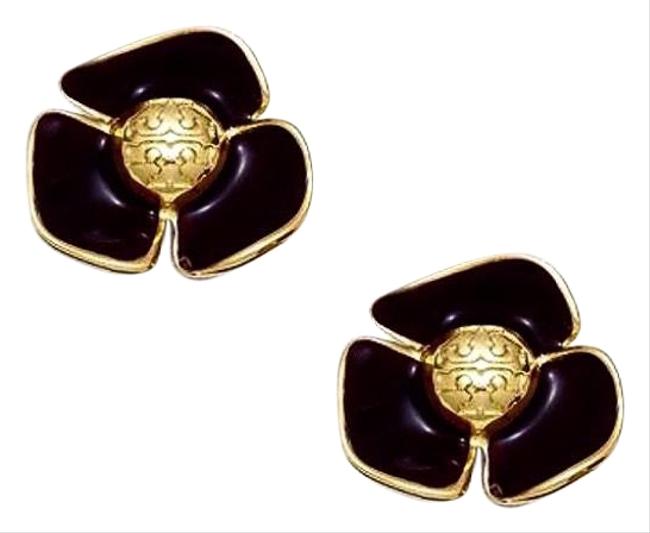 Tory Burch Black Fleur Flower Earrings 