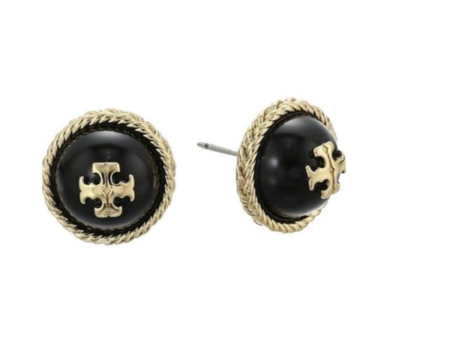 Tory Burch Black Gold Stud W Rope Logo Dust Bag Earrings 
