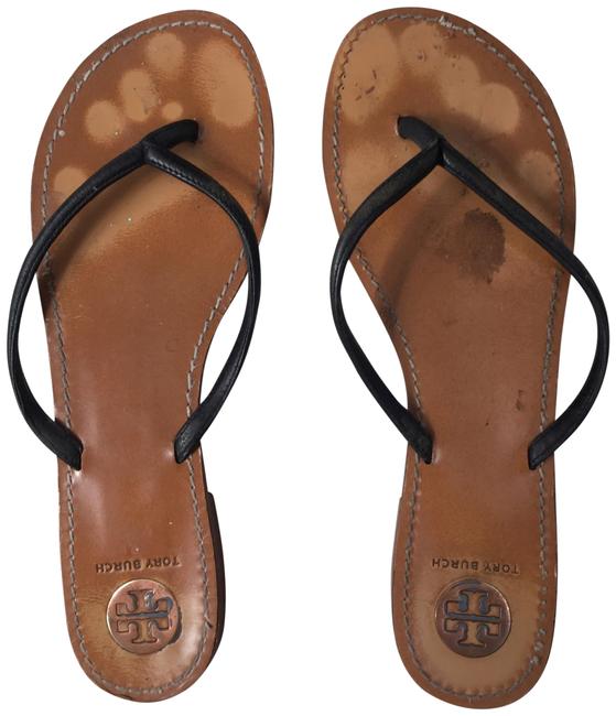 Tory Burch Black Leather Flip Flops Sandals