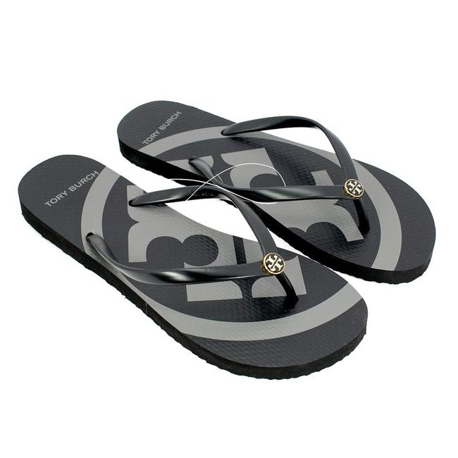 Tory Burch Black New Emory Flip Flops Logo Sandals