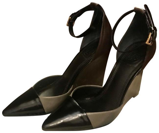 Tory Burch Black Olive Green Block Colors Wedges 5 