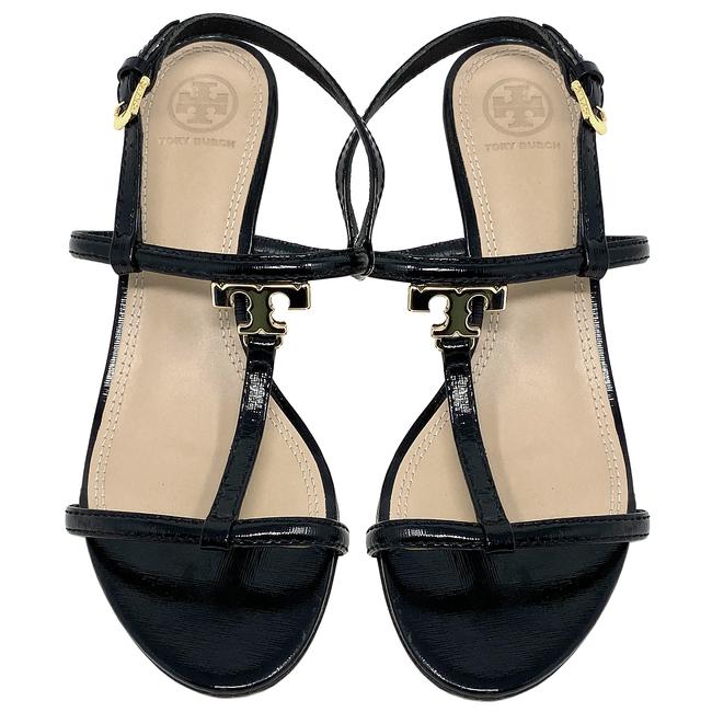 Tory Burch Black Tstrap Saffiano Leather Sandals 5 